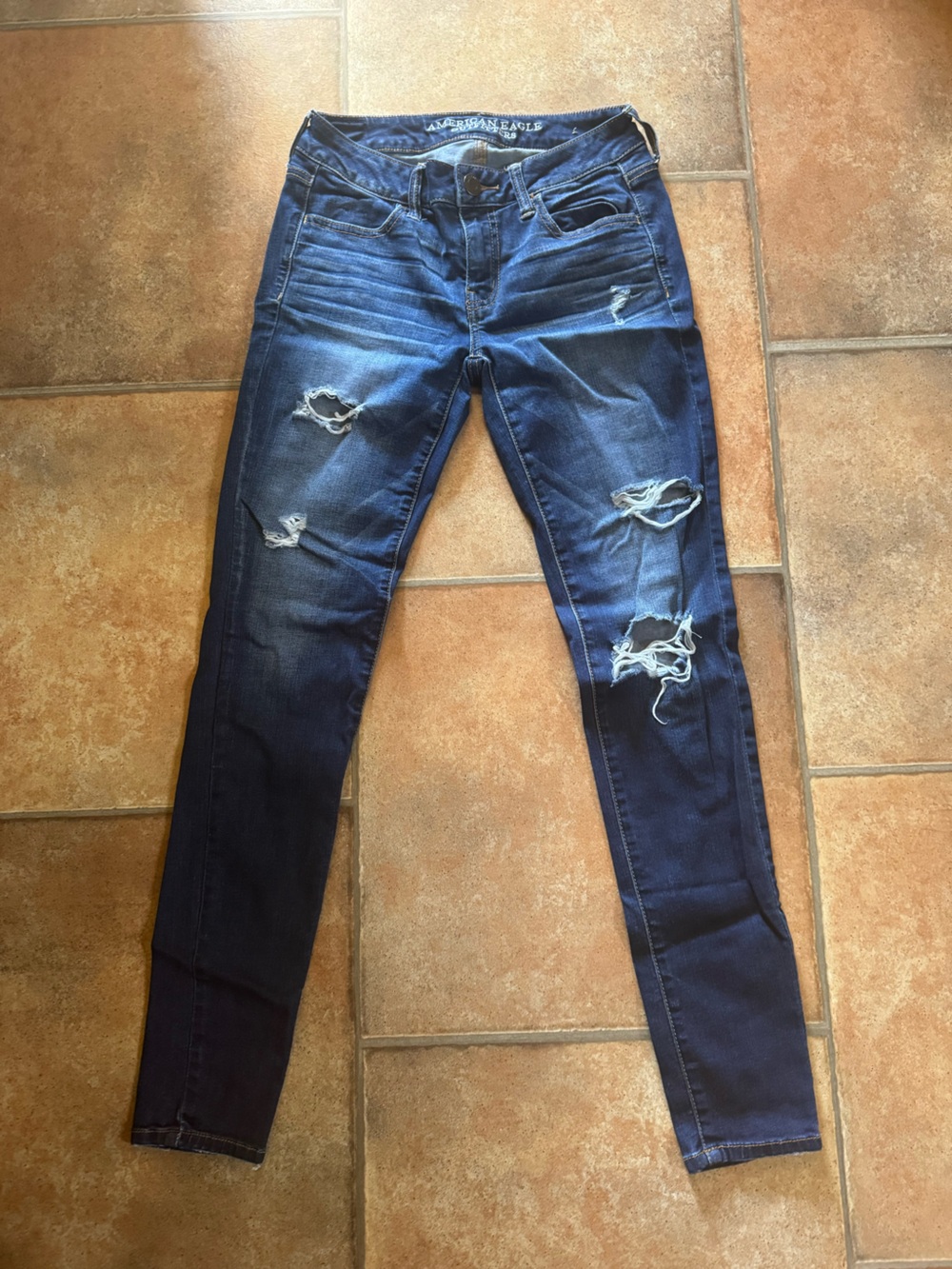 American Eagle Dark, Distressed Skinny Jeans